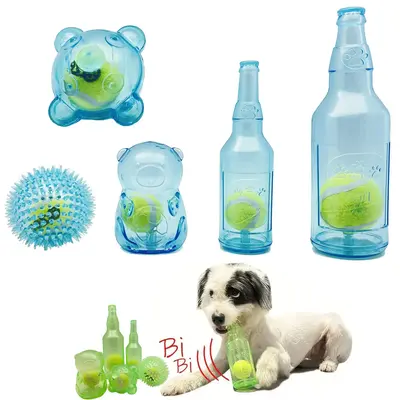 Pet Chew Toy Set, 5 Counts/set Squeaky Tennis Ball & Bottle Design Pet Chew Toy, Interactive Teeth Grinding Toy for Small, Me...