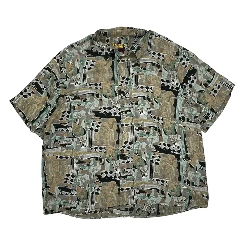 Abstract Print Cadre Hawaiian Shirt - 3XL Multicoloured Cotton