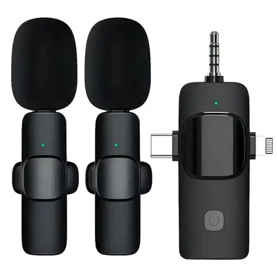 3 in 1 Mini Wireless Lavalier Microphone with double/single microphones for iPhone, for Android for Camera and for Laptop - C...