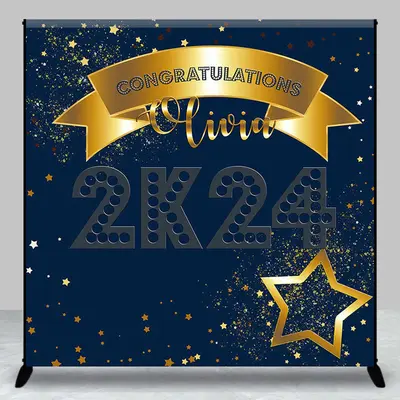Custom Glitter Navy Blue Graduation Party Backdrop - Aperturee