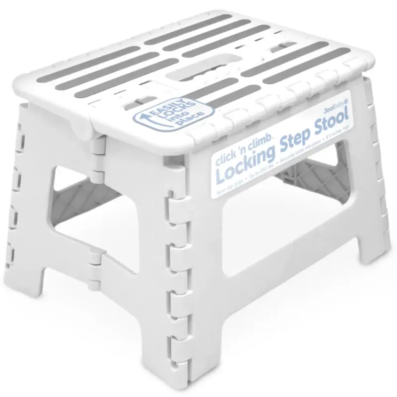 Jool Baby Click 'N Climb Locking Step Stool - White, Lightweight, Foldable, Slip-Resistant, Easy Storage, Built-in Safety Mec...