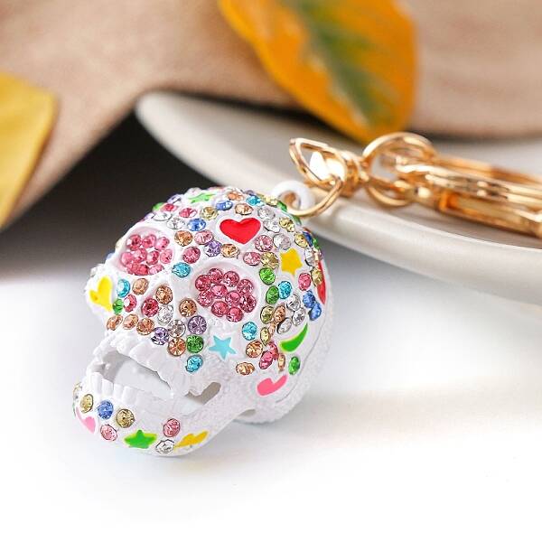 Alloy Rhinestone Skull Pendants Keychain