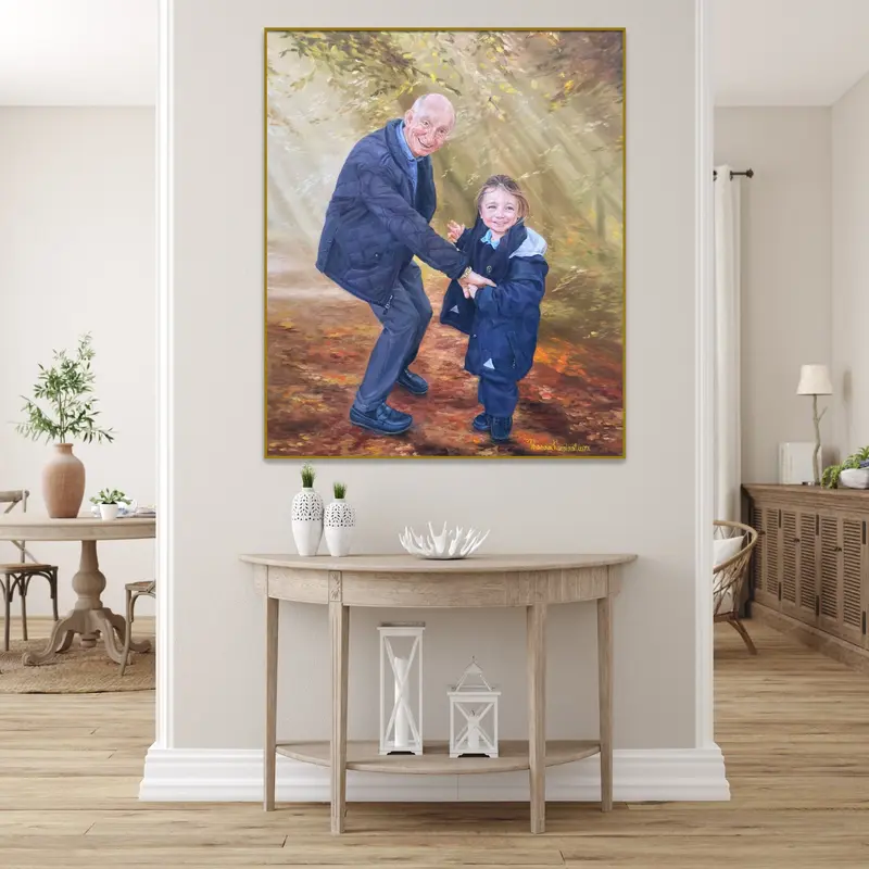 Original Grandfather and Granddaughter Portrait from Photo Family Colorful Decor for Bedroom | PAINTING FROM PHOTO #77