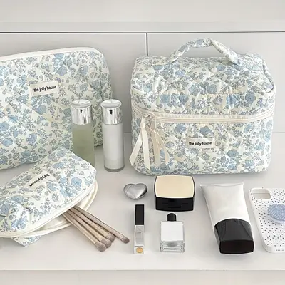 Floral Pattern Makeup Bag, Christmas Gift, Large Capacity Cosmetics Storage Bag, Portable Makeup Organizer for Makeup Brushe...