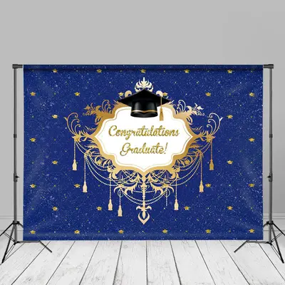 Blue Gold Hat Congrats Grad Photoshoot Backdrop - Aperturee