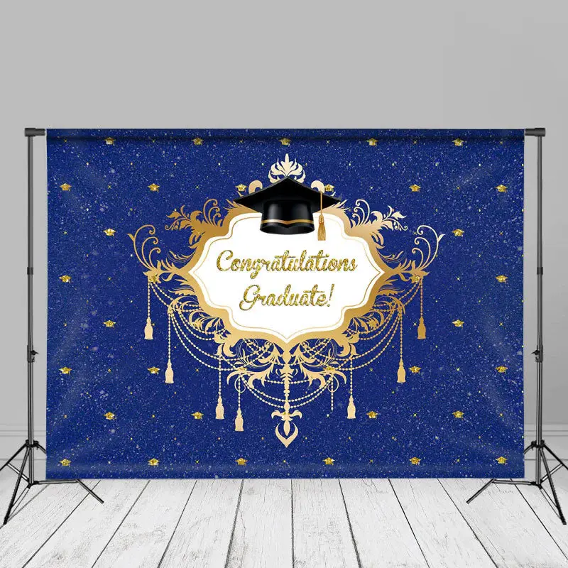 Blue Gold Hat Congrats Grad Photoshoot Backdrop - Aperturee
