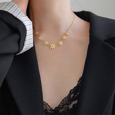 316 Surgical Stainless Steel Flower Link Chain Necklaces for Women