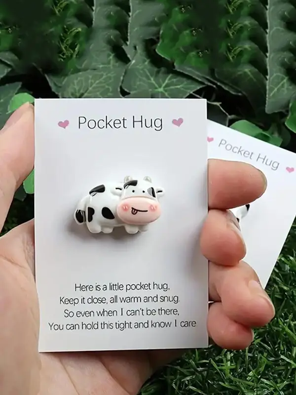 Cute Cow Design Pocket Hug Card, Animal Shaped Card, Fashion Jewelry Making Accessories for Women & Girls, Ideal for Birthday...