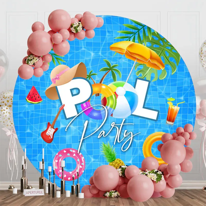 Summer Swiming Holiday Round Pool Party Backdrop