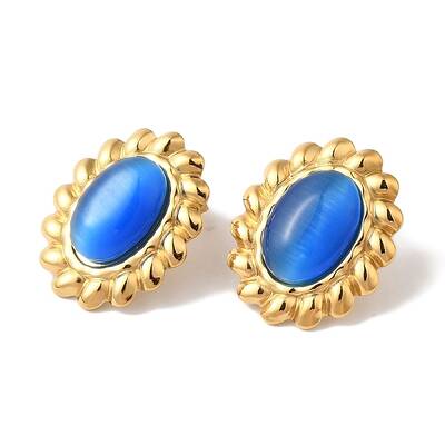 Oval Golden Ion Plating(IP) 304 Stainless Steel Stud Earrings for Women