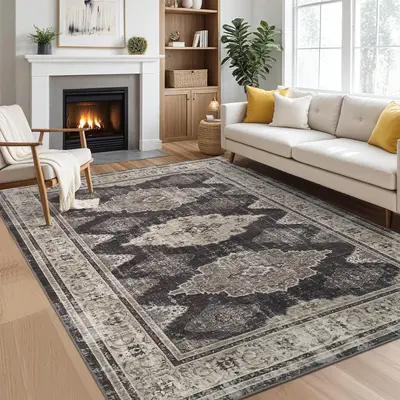 Garvee Living Room Rugs 8x10 Washable, Soft Vintage Low Pile Large Area Rugs for Bedroom Dining Room Boho Farmhouse Non-Slip ...