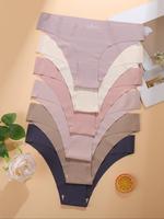 Women's Solid Color/All Over Print Seamless Panty, Soft Comfy Breathable Elegant Knicker for Daily Wear, Underwear for All Se...