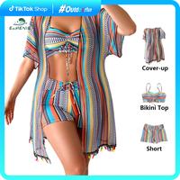 EOMENIE Women's 3 Pieces Bikini Set Swimsuit Tropical Beach Cover up Outdoorfun