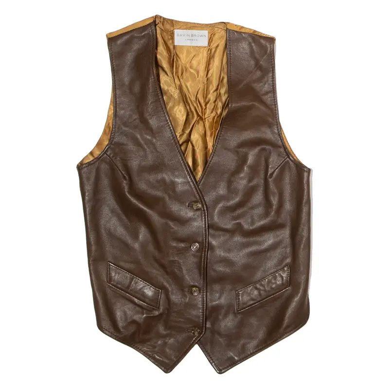 GAVIN BROWN Womens Blazer Waistcoat Brown Leather UK 10