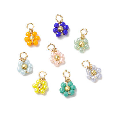 8Pcs 8 Color Flower Glass Seed Beaded Charms