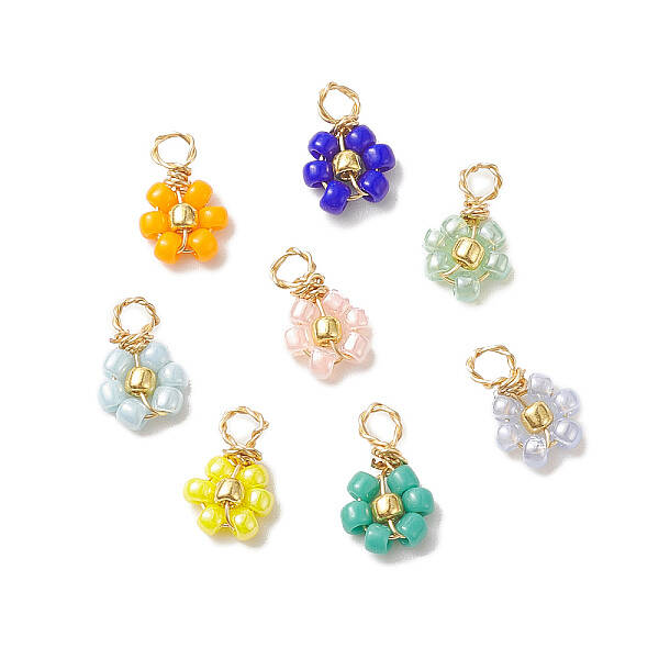 8Pcs 8 Color Flower Glass Seed Beaded Charms