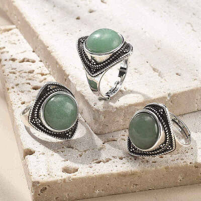 Natural Green Aventurine Adjustable Rings