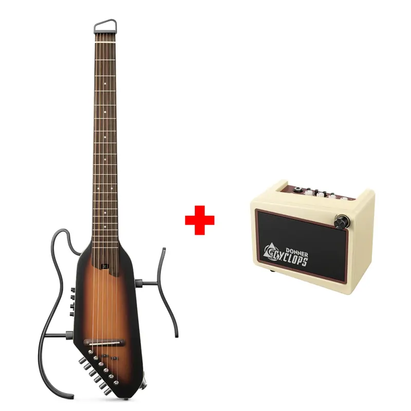 Donner HUSH™ I PRO Acoustic-Electric Travel Guitar - Sunburst Spruce / Guitar+Cyclops Amplifier