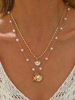 Faux Pearl & Shell Decor Necklace Set, Adjustable Chain Necklace for Women & Men, Fashion Jewelry for Party, Daily Decor, Tre...