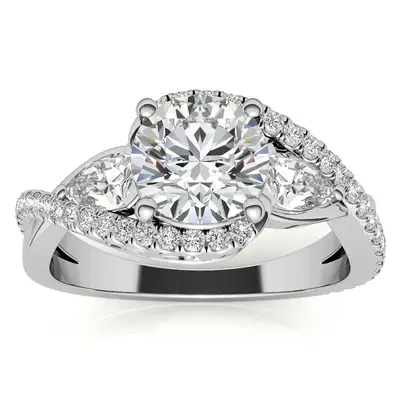 10K White Gold Round Cut Three-Stone Moissanite Engagement Ring