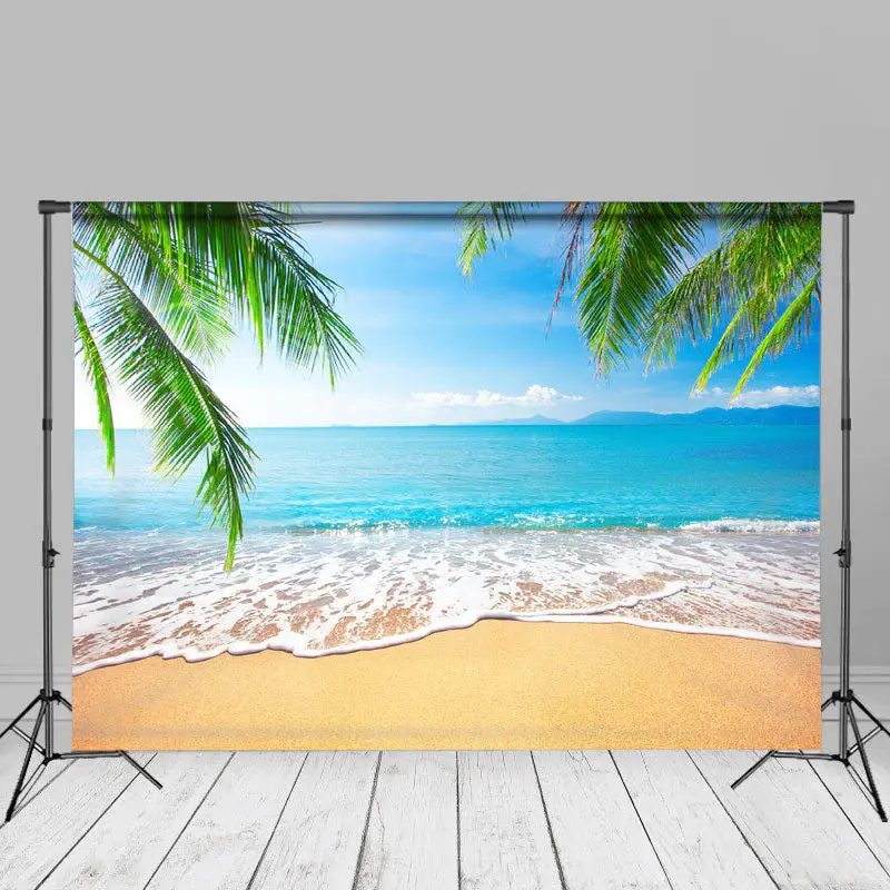 Blue Sky Ocean Palm Sence Summer Backdrop For Photo - Aperturee