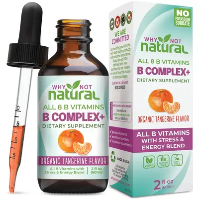 Why Not Natural B complex - All 8 B vitamins in their bioavailable forms + Stress & Energy Blend Dietary Supplement Fitness H...