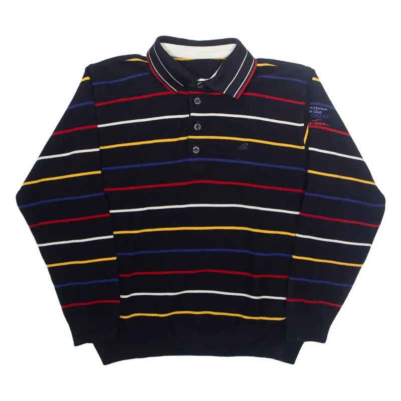 GREEN COAST Mens Polo Shirt Black Striped Long Sleeve M