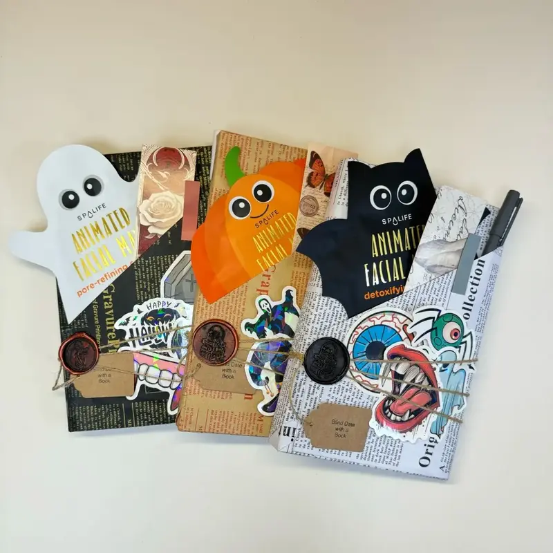 Halloween Blind Date with a Book Spooky Packaging Gift for Book Lovers Includes Face Mask Pen & Stickers Stocking Stuffers Pa...