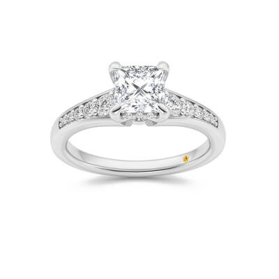Bloom Tapered Pavé Set Hidden Halo Princess Cut Lab Grown Diamond Engagement Ring | 14K White Gold 2 7/8 CT. TW.