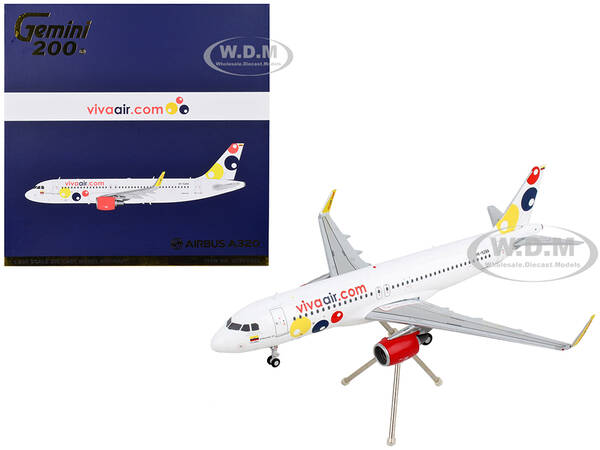 Airbus A320 Commercial Aircraft Viva Air White with Tail Graphics Gemini 200 Series 1/200 Diecast Model Airplane by G...