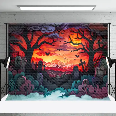 Aperturee Scary Red Sky Trees Cemetery Halloween Backdrop - Aperturee