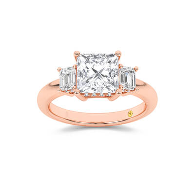 Seraphina Three Stone Hidden Halo Princess Cut Lab Diamond Engagement Ring | 18K Rose Gold 4 1/2 CT. TW.