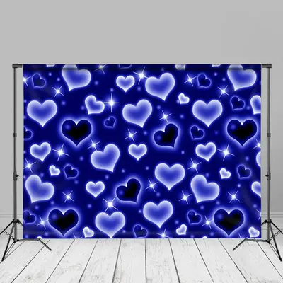 Blue Bokeh Heart Valentines Day Portrait Backdrop - Aperturee