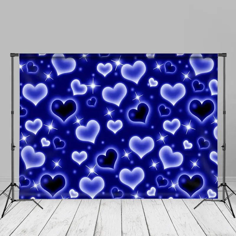 Blue Bokeh Heart Valentines Day Portrait Backdrop - Aperturee