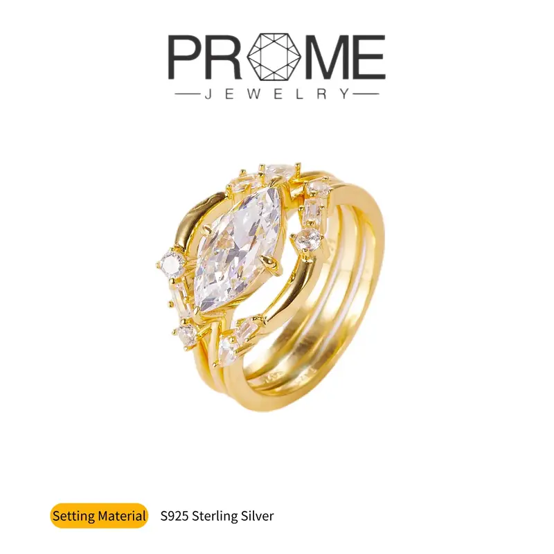 (SR159)S925 Sterling Silver Layered Marquise Wedding Ring Layered Design, Fashionable Charm, Ideal Gift for Women