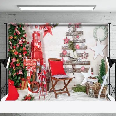 Aperturee Festive Santa Bricks Room Tree Christmas Backdrop