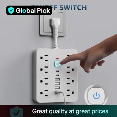 14-in-1 Power Strip with Switch & Surge Protection, Multifunctional Power Strip with 8 AC Outlets & 4 USB & 2 Type-C, Suitabl...