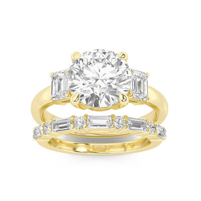 Moonbeam Lab Grown Round Diamond Engagement Ring with the Cleo Wedding Band | 18K Yellow Gold 4 ct. tw.