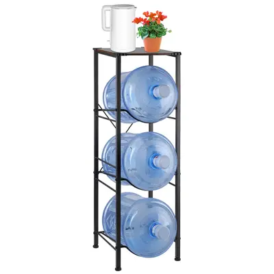 Water Bottle Holder Organizer 5 Gallon Water Jug Storage Stand, 3-Tier Water Jug Rack  with Top Storage Shelf for Office, Kit...