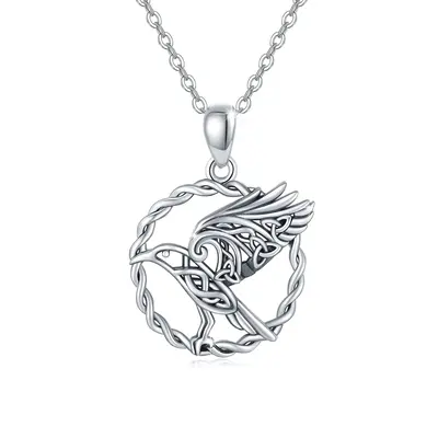 Sterling Silver Raven & Celtic Knot Pendant Necklace