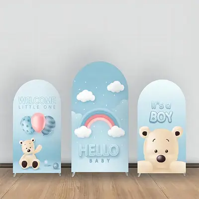 Hello Baby Bear Cloud Rainbow Boy Arch Backdrop Kit - Aperturee