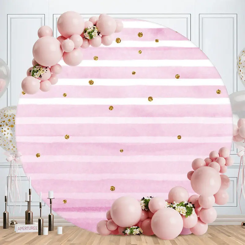 Aperturee Pink Stripes Round Birthday Backdrop For Girl | Circle Party Backdrop | Round Backdrop Fabric Cover | Circle Birthd...