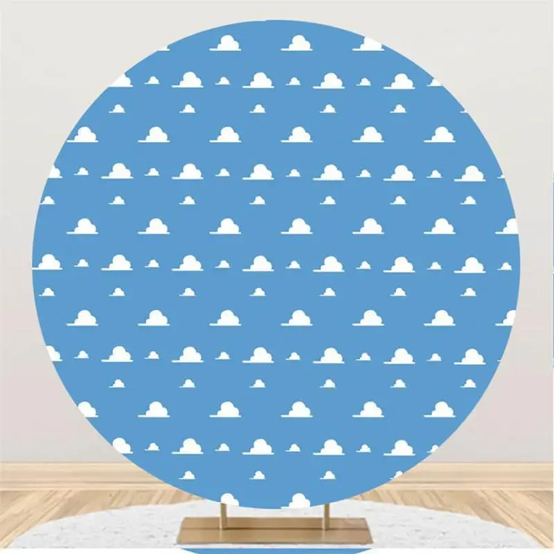 Aperturee Round Simple Blue And White Cloud Birthday Backdrop
