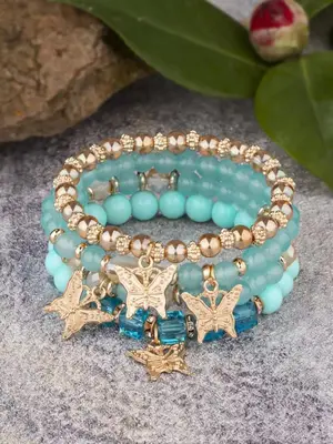 Boho Style Beaded Bracelet Bundles Kit, 4 Counts/set Butterfly Charm Stack Bracelet for Women, Trendy Jewelry for Gift, Fashi...