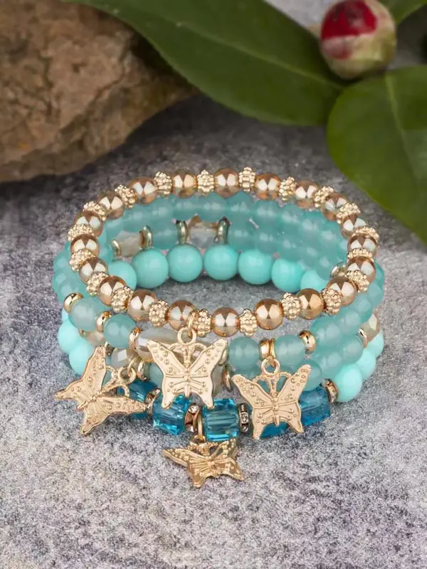 Boho Style Beaded Bracelet Bundles Kit, 4 Counts/set Butterfly Charm Stack Bracelet for Women, Trendy Jewelry for Gift, Fashi...