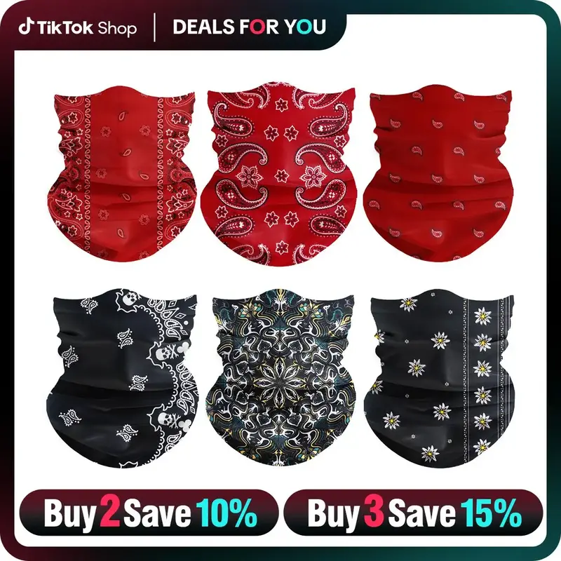 6Pcs Summer UV Protection Cooling Neck Gaiter Set | Unisex Face Mask, Seamless Bandana & Multi-Use Headwear | Ideal for Bikin...