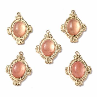 PVD Vacuum Plating 201 Stainless Steel Cherry Quartz Glass Pendants