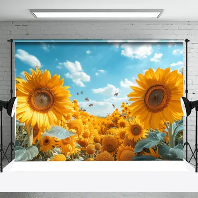 Yellow Sunflower Blue Sky Summer Backdrop For Photo - Aperturee