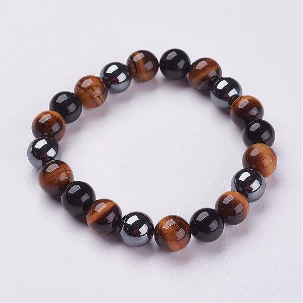 Natural Tiger Eye & Obsidian Beads Stretch Bracelets