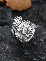 Vintage Sunflower Design Adjustable Ring, Fashion Accessories for Women & Girls, Fashion Jewelry for Party, Daily Clothing De...